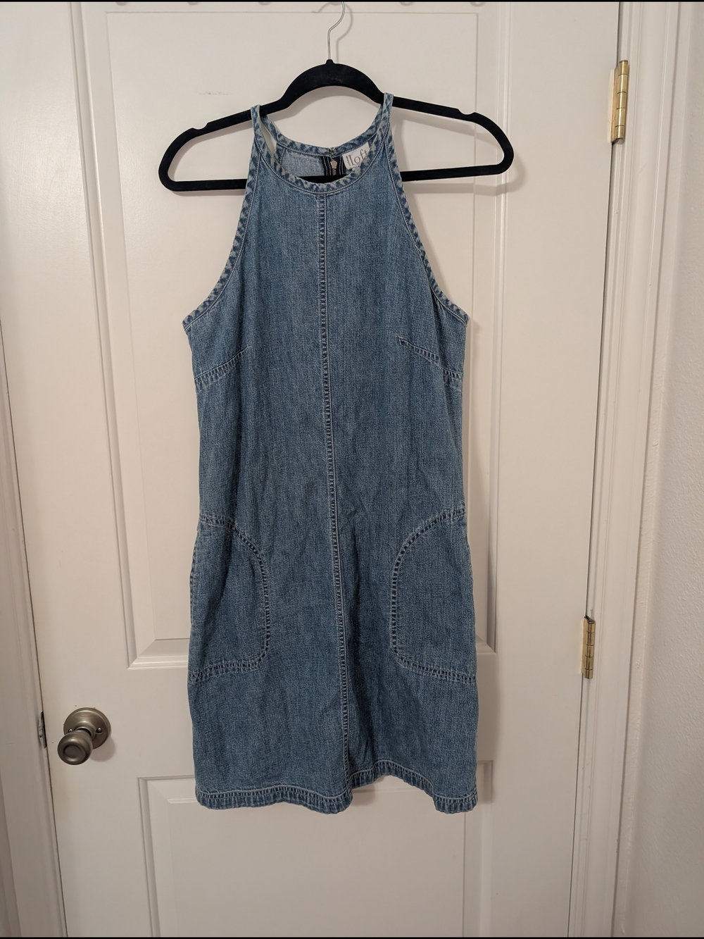 Vintage Ann Taylor LOFT Denim Halter Mini Dress‎ 100% Cotton